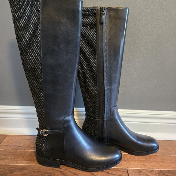 Cole Haan Black Leather Isabell stretch mid-calf riding boot (NEW) - Picture 8 of 9